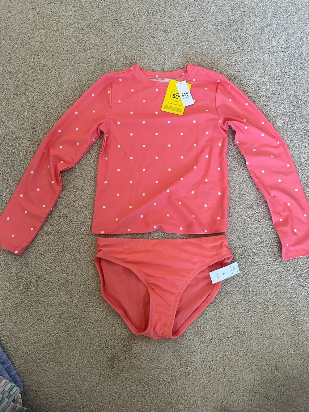 GAP Coral Pink Polka Dot Long Sleeve Rash Guard Set